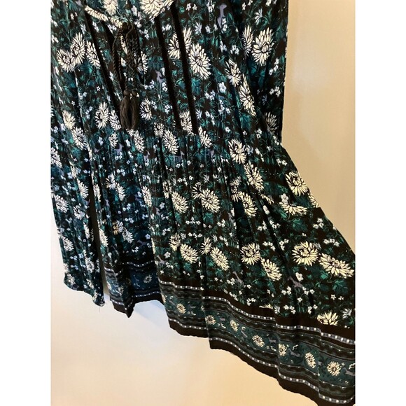 Old Navy Boho Floral Pheasant Blouse Black/Green/White Size Large - Picture 5 of 8
